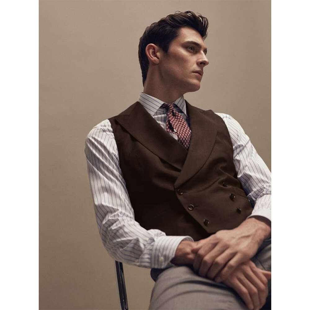 Gentleman Vest Man Jurk voor Mannen Vesten Double Breasted Elegante Revers heren Vest Tuxedo Bruiloft Diner Mannelijke Kleding