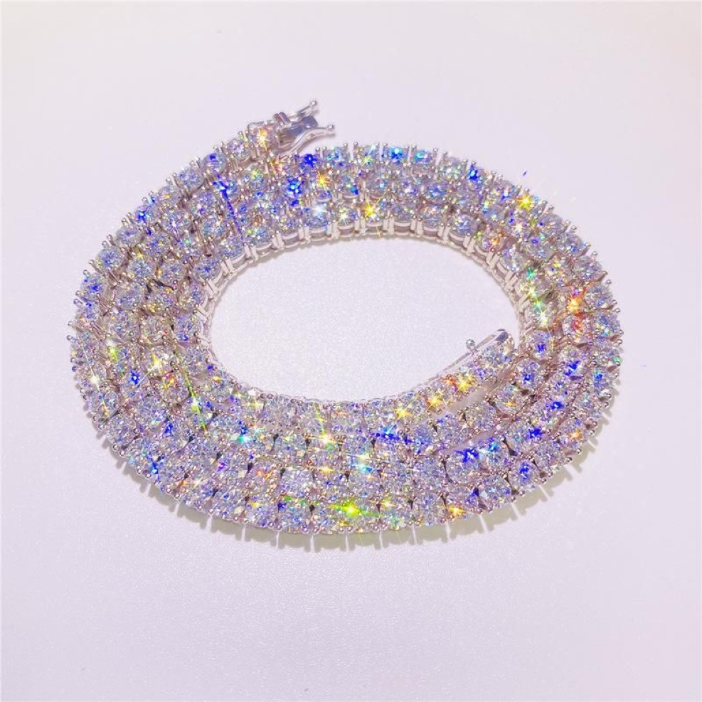 Ketten 100% S925 Sterling Silber 3mm D Farbe Moissanit Tennis Kette Halskette für Männer Hiphop Gra Zertifikat275C