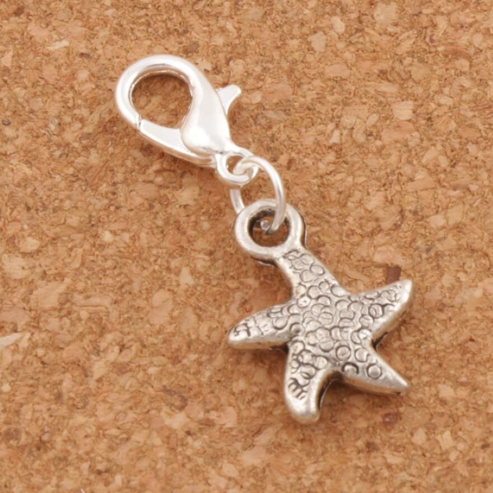 Dancing Flake Star Starfish Sea Charms 12 7x29 5mm Antique Silver Heart Floating Lobster Clasps for Glass Living C123252n