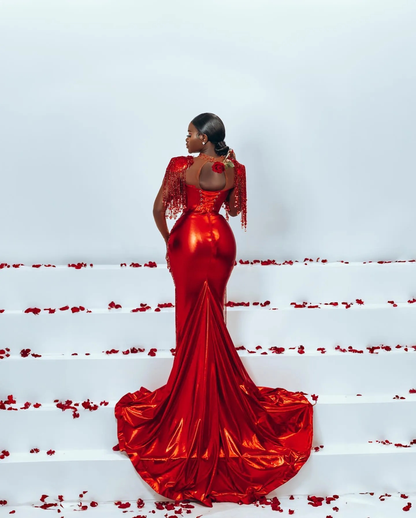 2024 Aso Ebi Red Mermaid Prom Dress Beaded Crystals Sparkly Evening Formal Party Second Reception Birthday Engagement Gowns Dresses Robe De Soiree YD