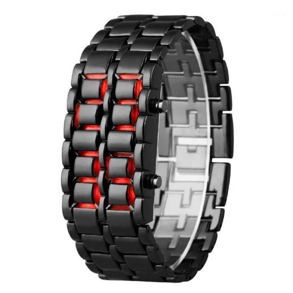 Orologio da uomo di moda Orologi da uomo Orologio da polso digitale full metal LED rosso Samurai uomo Ragazzo Sport Orologi semplici relogio masculino1284G