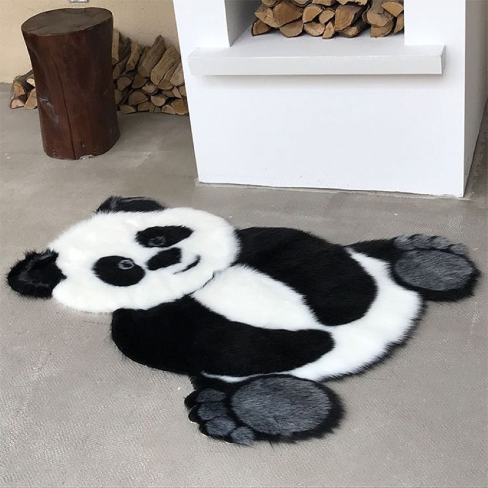 Panda Pattern Shaggy Carpet Imitation Leather Fur Rug Animal Shape Area Rug Carpets For Living Room Mat Tapete Kids Room Decor269B