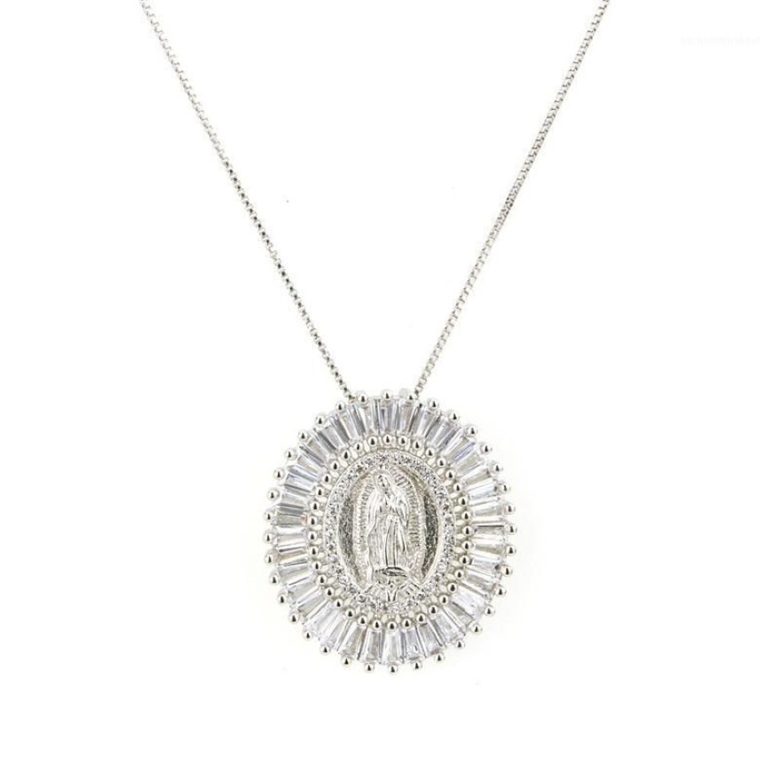 Mother Virgin Mary Pendant Necklace Women Men Christian Cubic Zirconia Statement Necklace Party Collier Femme Jewelry S412436