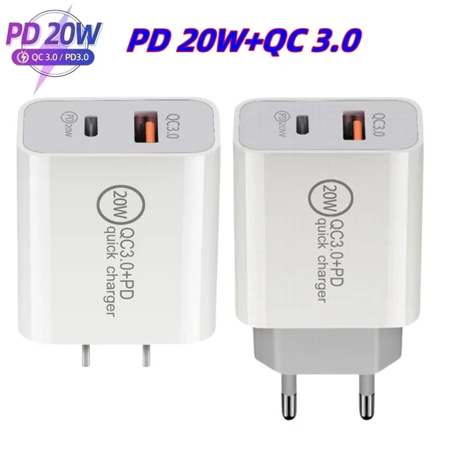 25W PD Typ USB C QC3.0 Dual Port Schnellladegerät PD 20W Typ-C USB QC 3.0 Schnelllade-Reiseadapter für iPhone Samsung