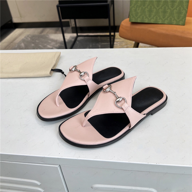 2024 Newest HIGH Quality flat Slippers Sandals women brand Designer Genuine Leather Fashion flat Diamond metal buckle flip flops party shoes dress shoes Metal