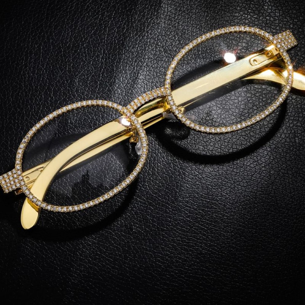 Full Diamond Glasses Diamond Jewelry Cubic Zirconia Fashion Hip Hop Glasses Silver Gold Alloy Material Normal Mirror2391