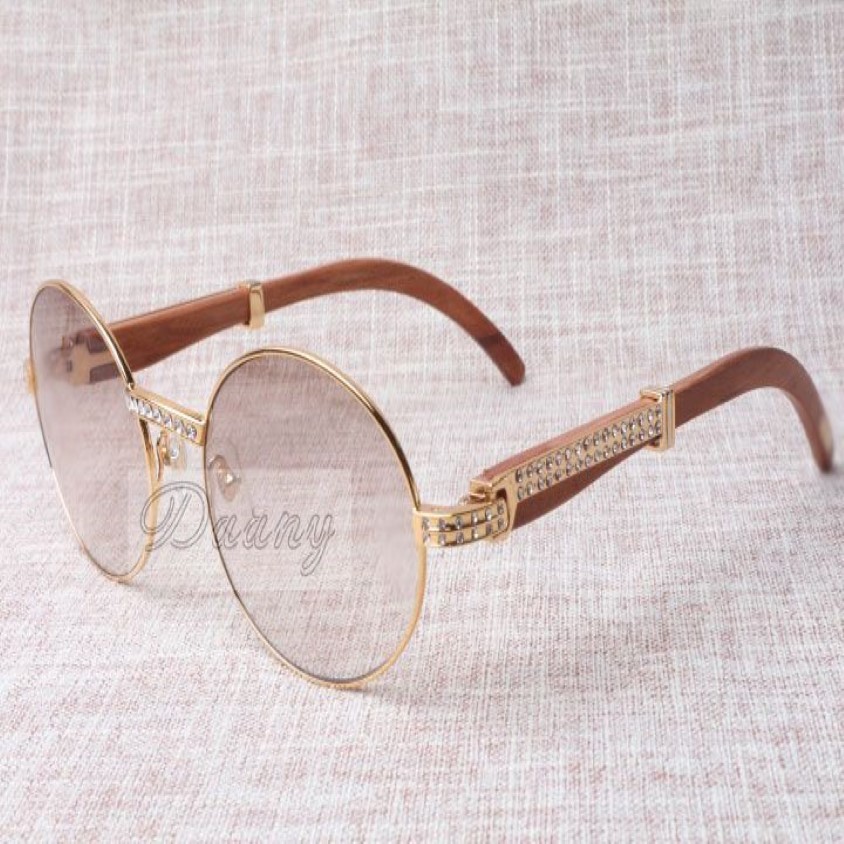 2019 nieuwe stijl retro rond frame hoogwaardige trendy luxe diamanten zonnebril T7550178 met houten brilveren voor unisex maat 57-22-260H