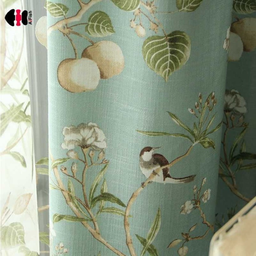 Pastoral Leaves Print Curtain for Living Room Cartoon Bird Kids Boys Children Customized Cotton Linen Window Drapes WP145D 210712254O