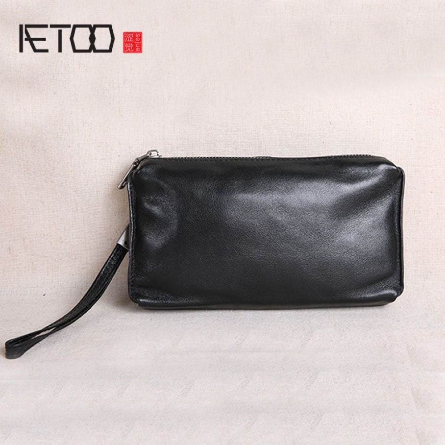 HBP Aetoo Men's Clutch Bag Herrläder stor kapacitet Retro Casual Top Layer Cowhide Long Wallet Soft Leather Phone CA33U