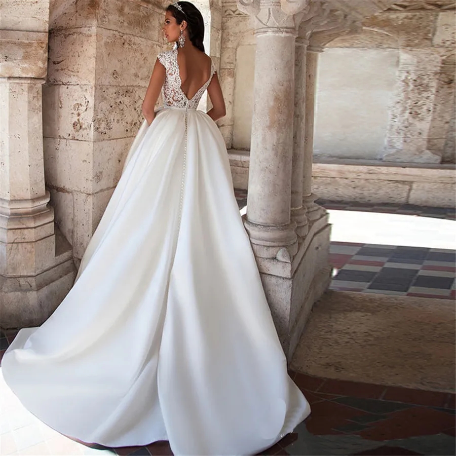 Sexy Backless Lace Wedding Dress Csp Sleeve Top Vestido De Novia Plus Size Princess Bridal Dresses Sweep Train Robe De Mariage 2024 YD