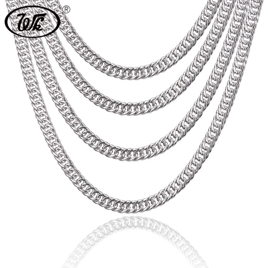 WK натуральное серебро 925 пробы, кубинское бордюрное мужское ожерелье-цепочка, мужские цепочки в стиле хип-хоп, 5 мм, 6 мм, 7 мм 18, 20, 22 дюйма W9 NM0032015