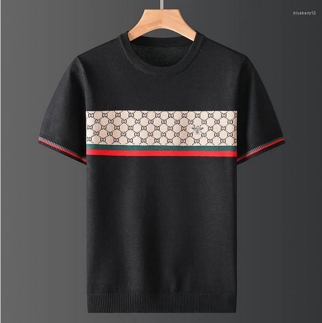 Men's T Shirts 2023 Plus Size Autumn Half Sleeve Sweater Mens Short T-shirt Bee Jacquard Embroidery Casual Line Top Large