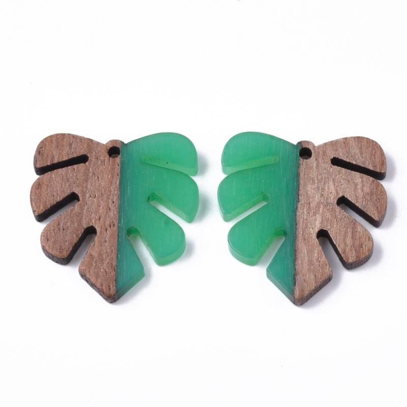 Charms 50st handgjorda vintage naturligt trä med harts hänge design monstera bladform halsband örhänge öron smycken findi219k