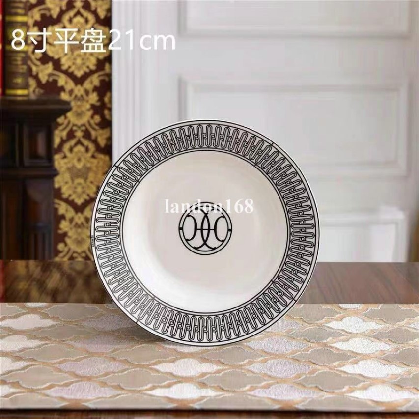 Simples 4 pçs conjunto moderno design preto e branco osso china ocidental talheres conjuntos de jantar porcelana xícara de café e pires gi237s