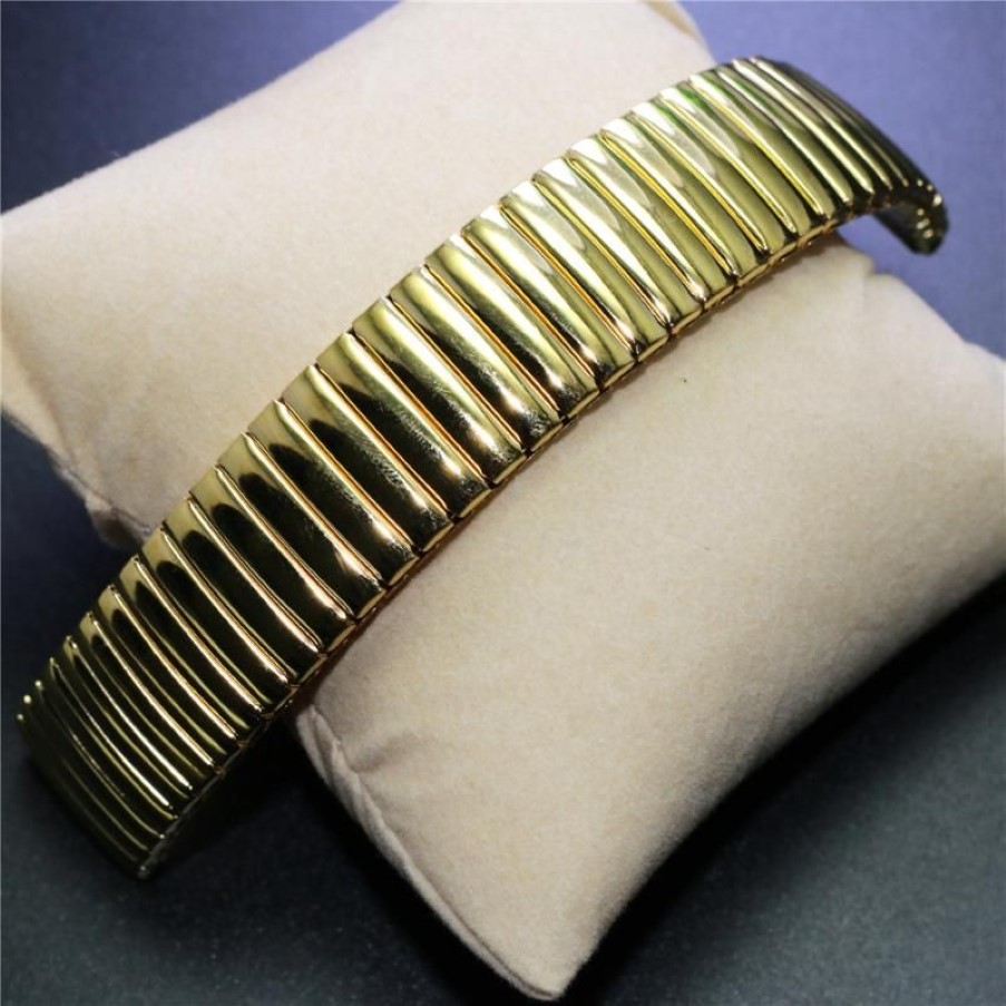 Watch Bands Way Deng - Women Men Golden Stainless Steel Flexible Stretch Watchband Band Strap Bracelet Cuff Bangle 18mm 20 Mm Y095249z