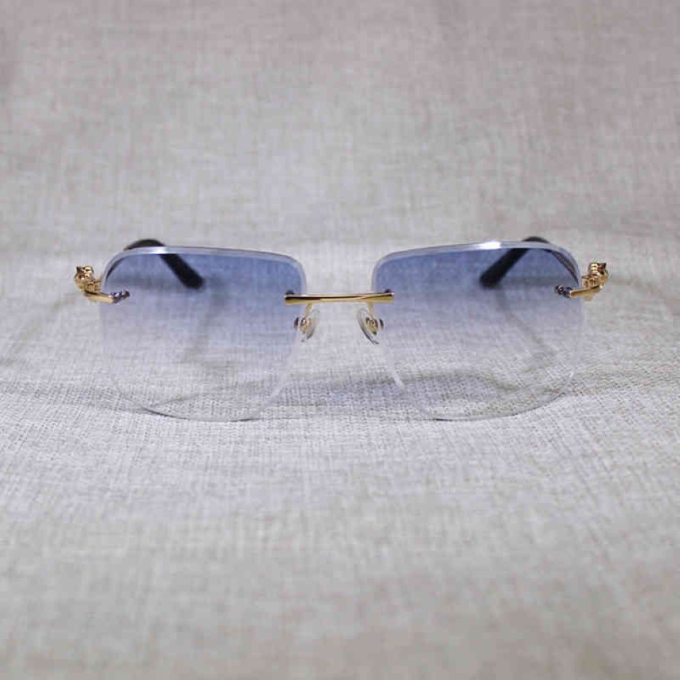 Designer Solglasögon Leopard Style Diamond Cutting Rimless Solglasögon Män överdimensionerade fyrkantiga glasögon Meta -ram för kvinnor utomhus S282G