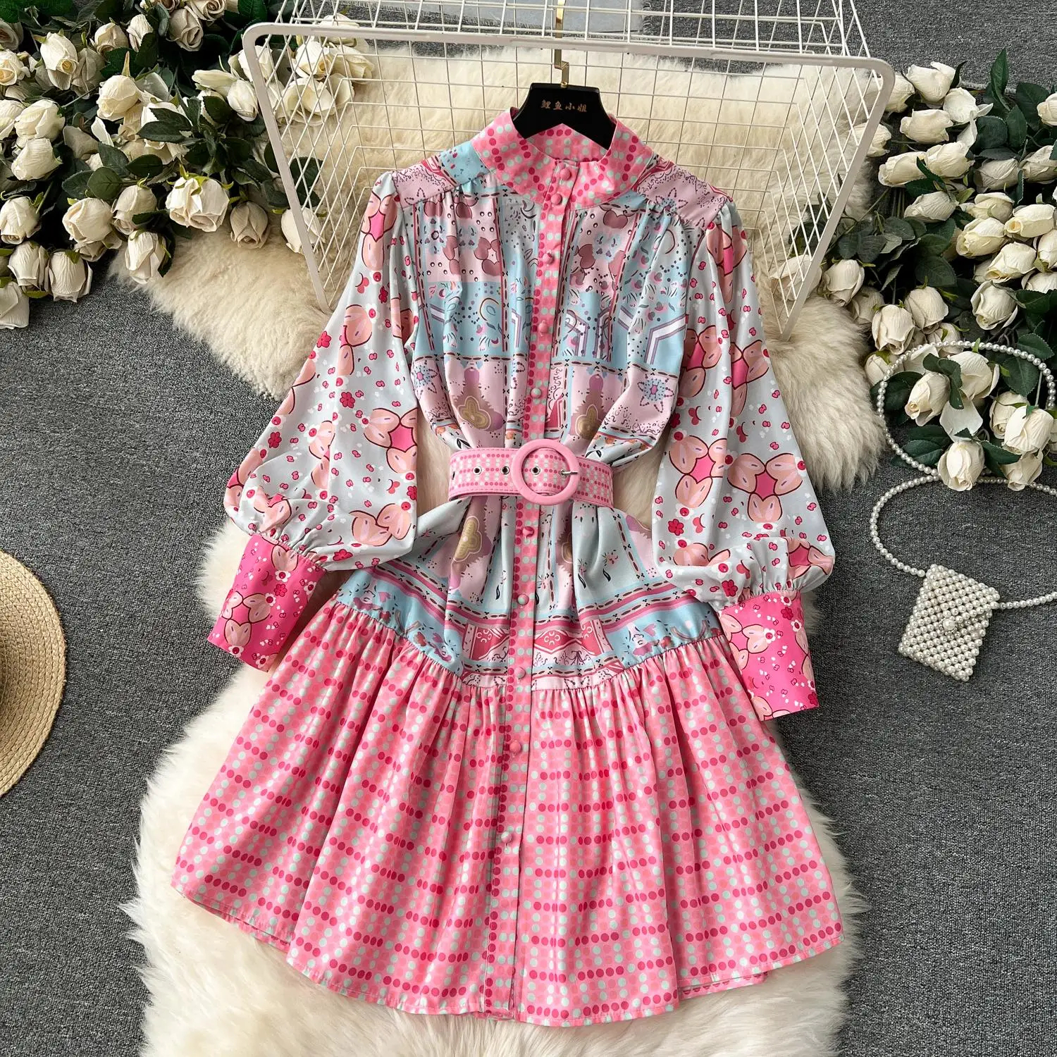 Basic Casual Dresses New Autumn Winter High Grade Retro Tweed Women's O-neck Long Sleeve Design Flower Runway Woolen Dress 2024