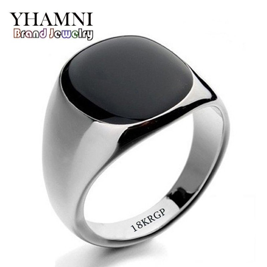Yhamni moda erkekler için siyah alyanslar marka lüks siyah oniks taşlar kristal yüzük moda 18krgp halkalar erkek mücevher r03782059