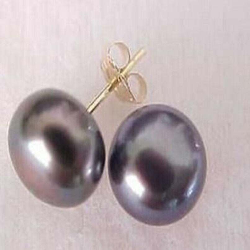 Boucles d'oreilles à tige en perles noires de Tahiti 8-9 mm OR 14 carats box213R