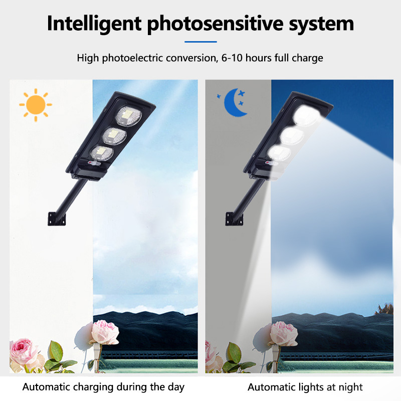 100W 200W 300W allt i en solgatabelysning Abs utomhusvattentät 6500K Solar Parkeringsljus skymning till gryning med pole