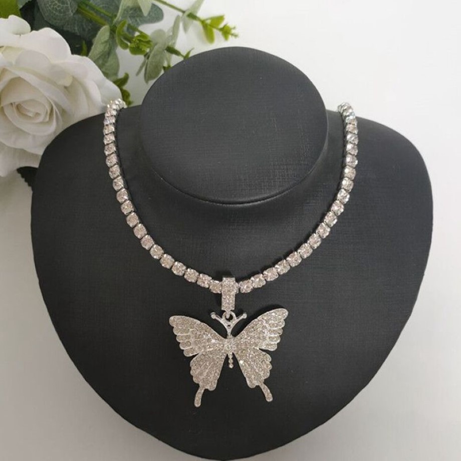 Luxo grande borboleta declaração colar strass colares para mulheres corrente de tênis gargantilha de cristal jóias de casamento gift273e