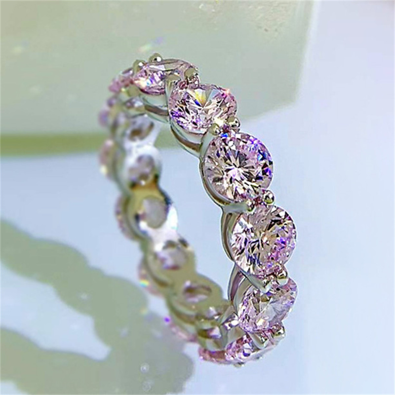 Anillo de diseño de diamantes de amor para mujer, boda, Plata de Ley 925, corazón rosa, circonita ovalada, ajuste de punta, anillos de compromiso de boda eternidad, caja de regalo de joyería de lujo para mujer