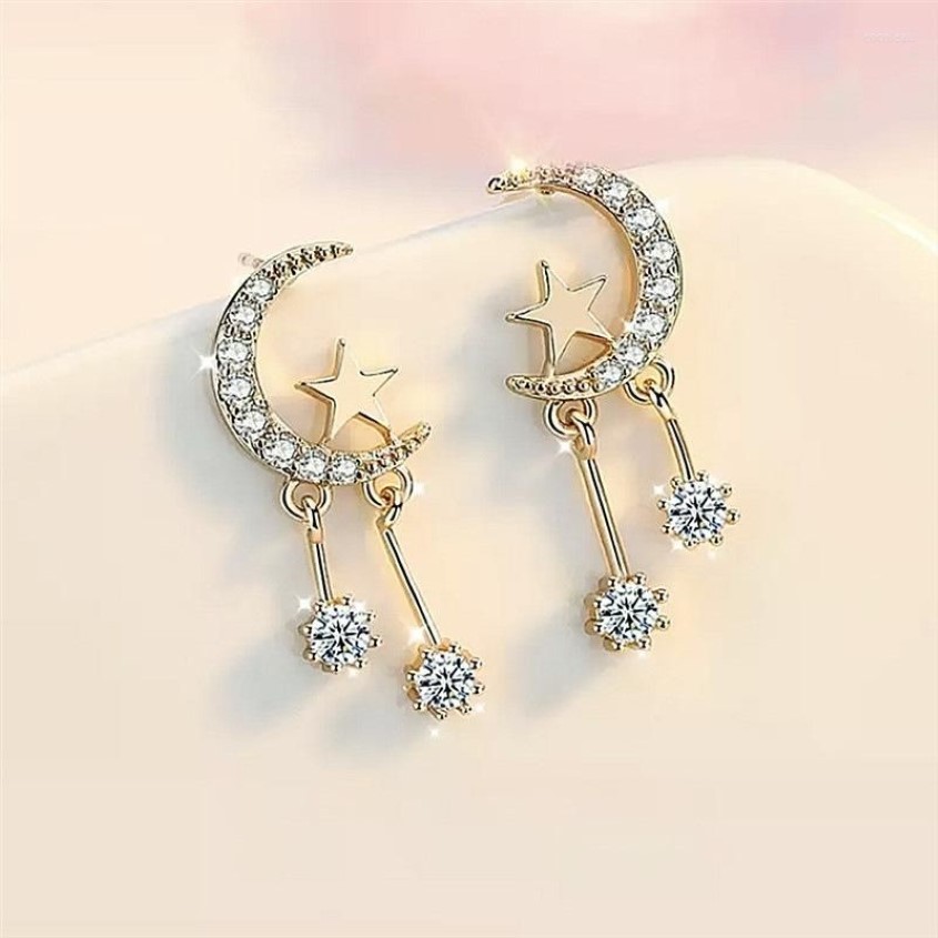 Boucles d'oreilles pendantes lune étoile gland pour femmes mode coréenne Zircon boucles d'oreilles goutte femme oreille bijoux filles cadeaux articles KCE080210k