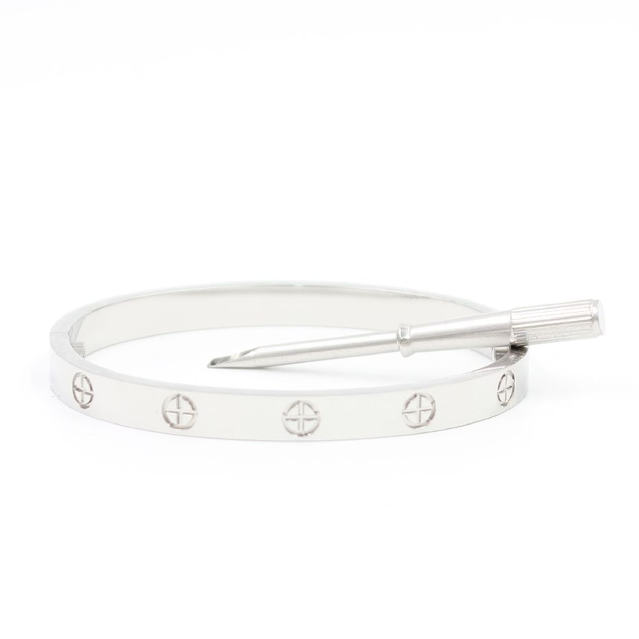 Liefde Schroefarmbanden Manchetarmband Luxe sieraden Paar Bangle Klassiek 5 0 Roestvast staal Zilver Nooit vervagen Niet allergisch2270