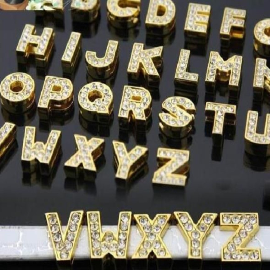 10mm A-Z gold color slide letters DIY charms fit for 10mm leather wristband bracelet328x