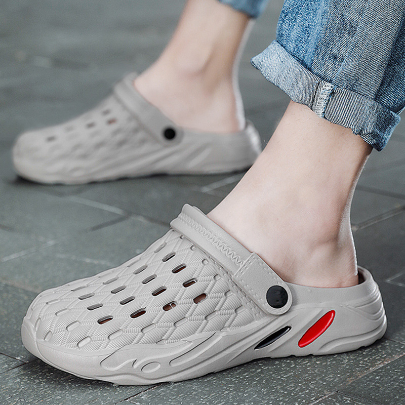 Slippers Sandals mens summer trend outdoor wearing with wrapped toe sandals anti slip thick soles large beach holes