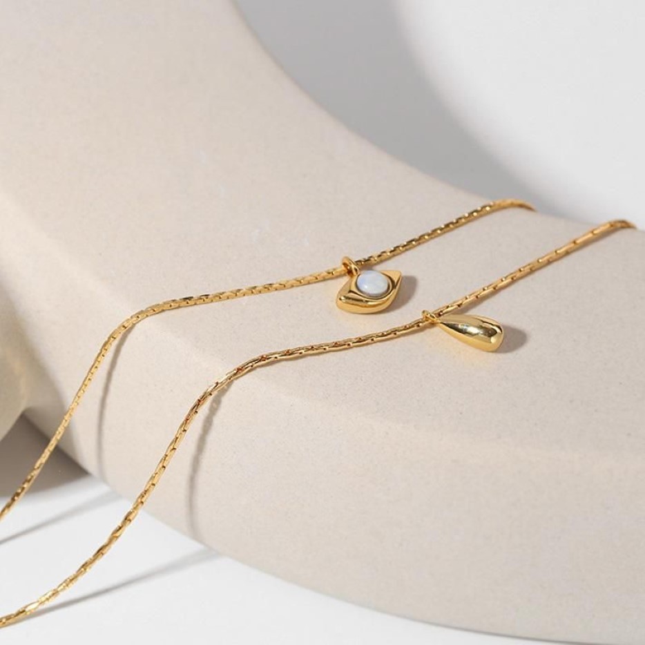 Zierliche Gold-Halskette für Damen und Mädchen, Opal-Halskette, doppellagige Kette, einfache Schlüsselbein-Kette, Schlüsselbein-Kette, Schmuck289U