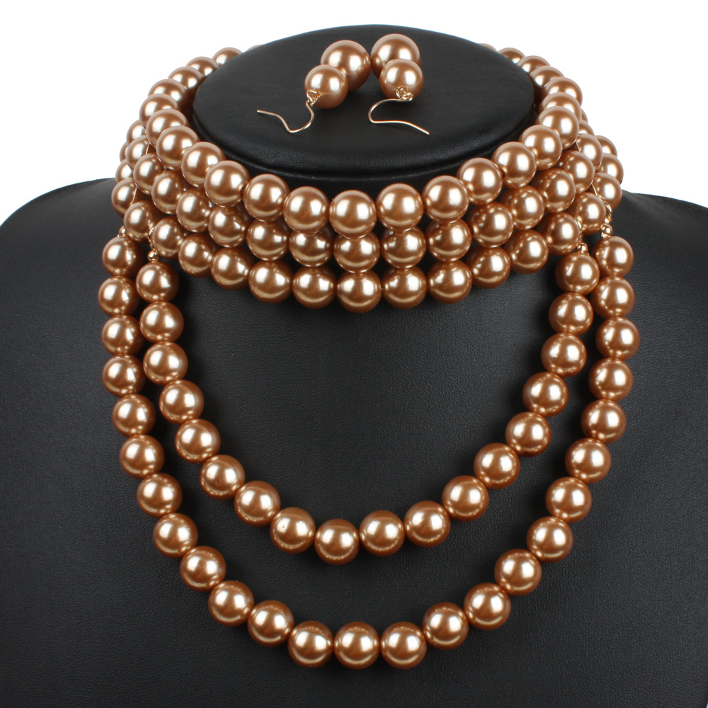 Wedding Necklace Earring Bracelet Statement Collar African Pearl Beads Necklace Set 2457