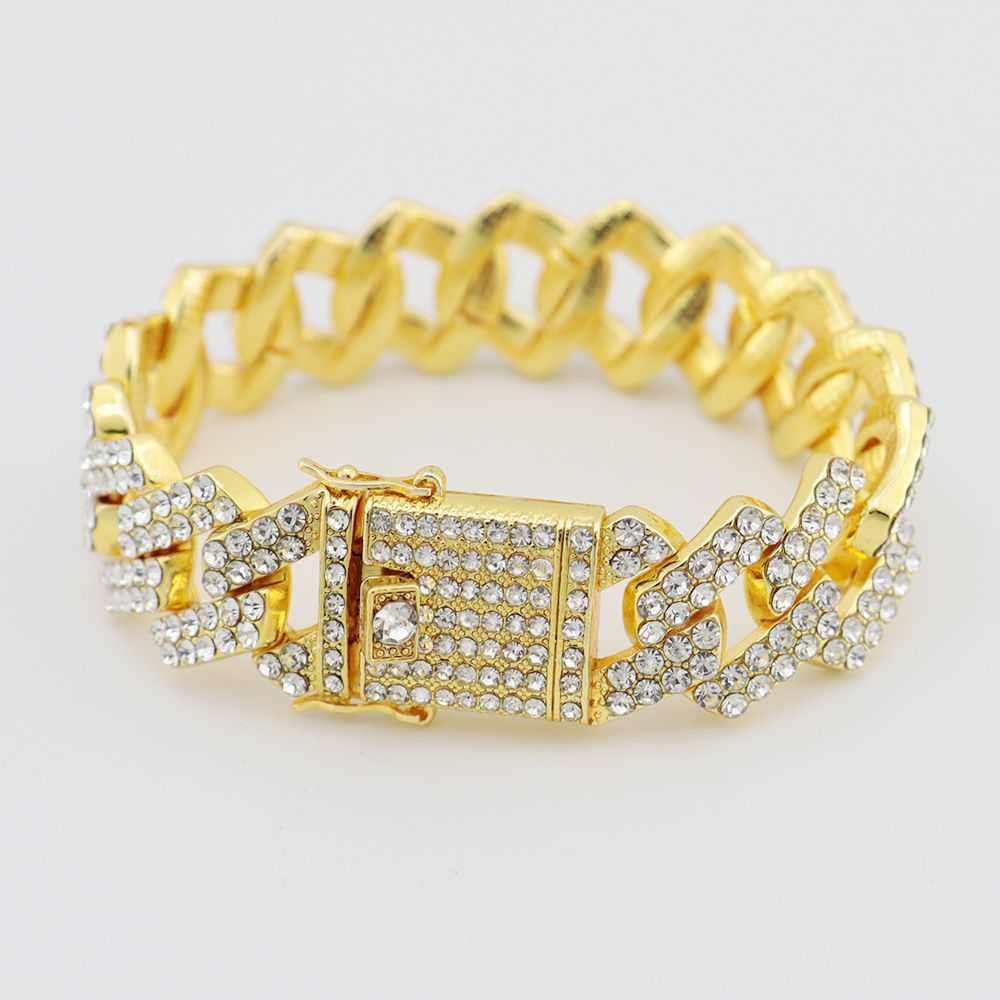 Verbreiterte 20-mm-Bar-Diamant-Kubanische Kette, Übertriebene vergoldete Volldiamant-Legierungs-HipHop-Herrenhalskette