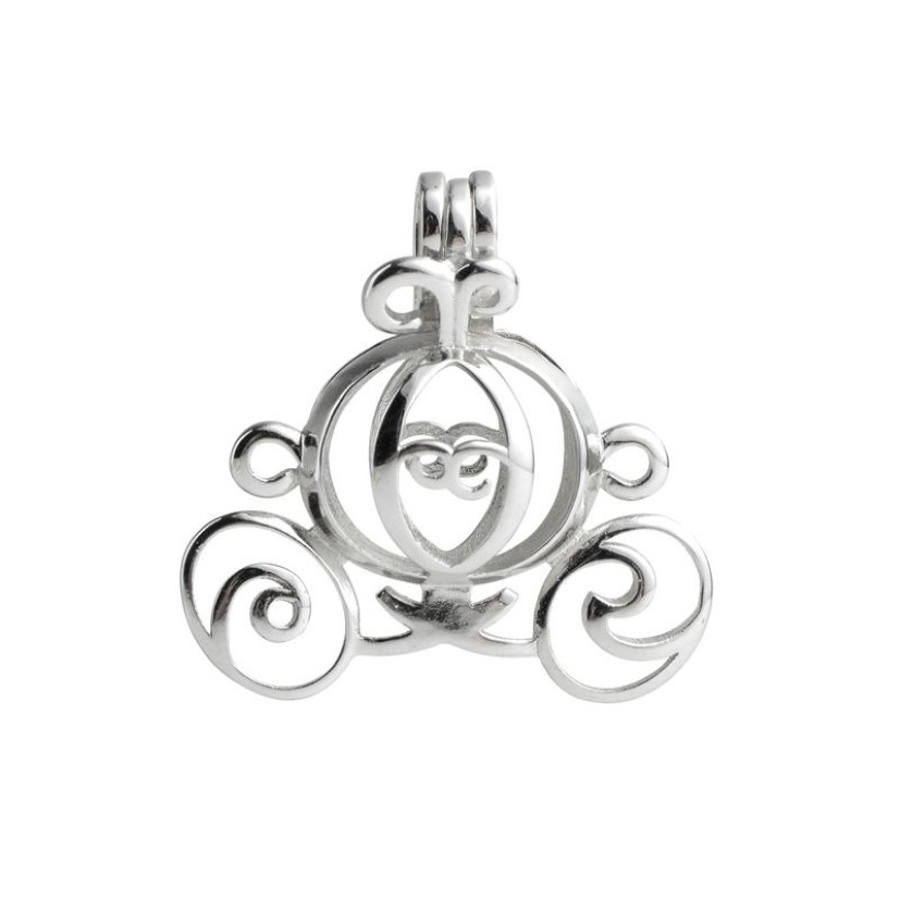 Pearl Cage Cinderella Pumpkin Carriage Locket Wishing Gift 925 Sterling Silver Jewellery Pendant Mountings 333w