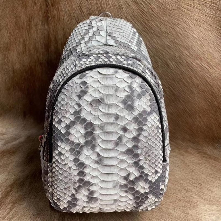 Marsupi Borsa da petto piccola da uomo in vera pelle di serpente esotica Autentica vera pelle di pitone Messenger da uomo con tracolla incrociata204P