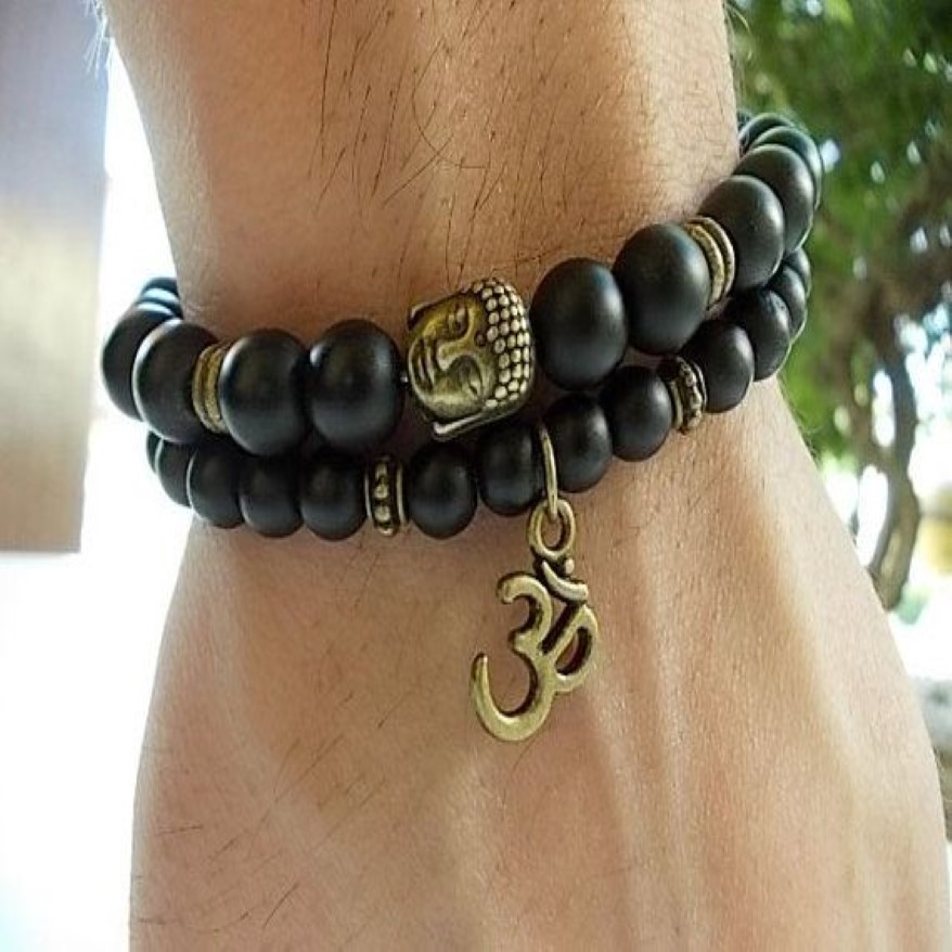 SN0139 de 2 bracelets bouddha bracelet Yoga et méditation hommes bracelets Agate mate bracelet Onyx noir 214i