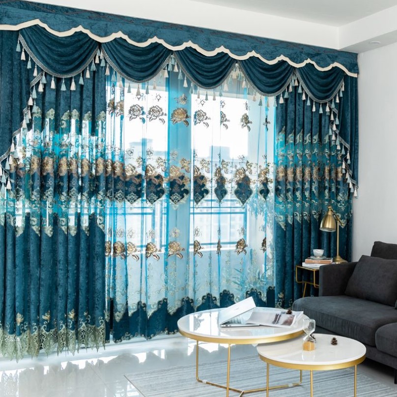 European Velvet Embroidery Chenille Bedroom Curtains for Living Room Modern Tulle Window Curtain Valance Decorate T200323266G