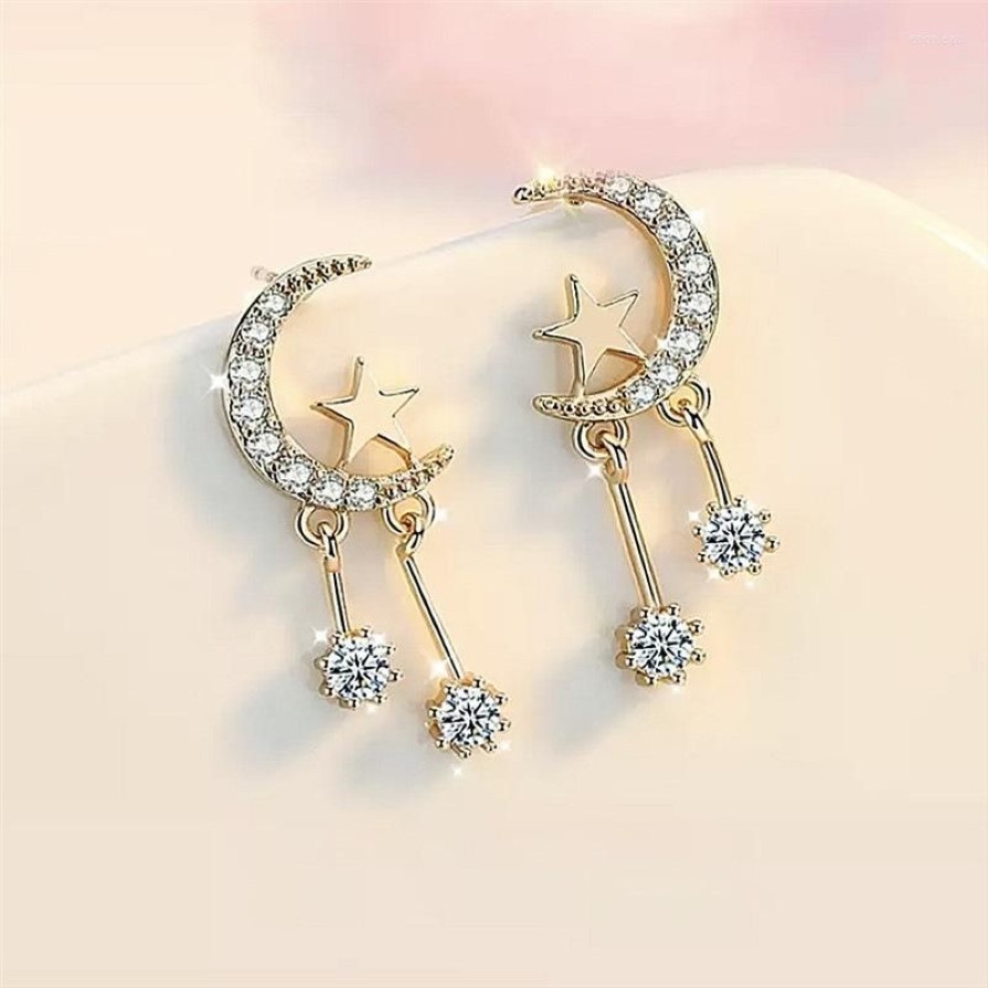 Boucles d'oreilles pendantes lune étoile gland pour femmes mode coréenne Zircon boucles d'oreilles goutte femme oreille bijoux filles cadeaux articles KCE0802369