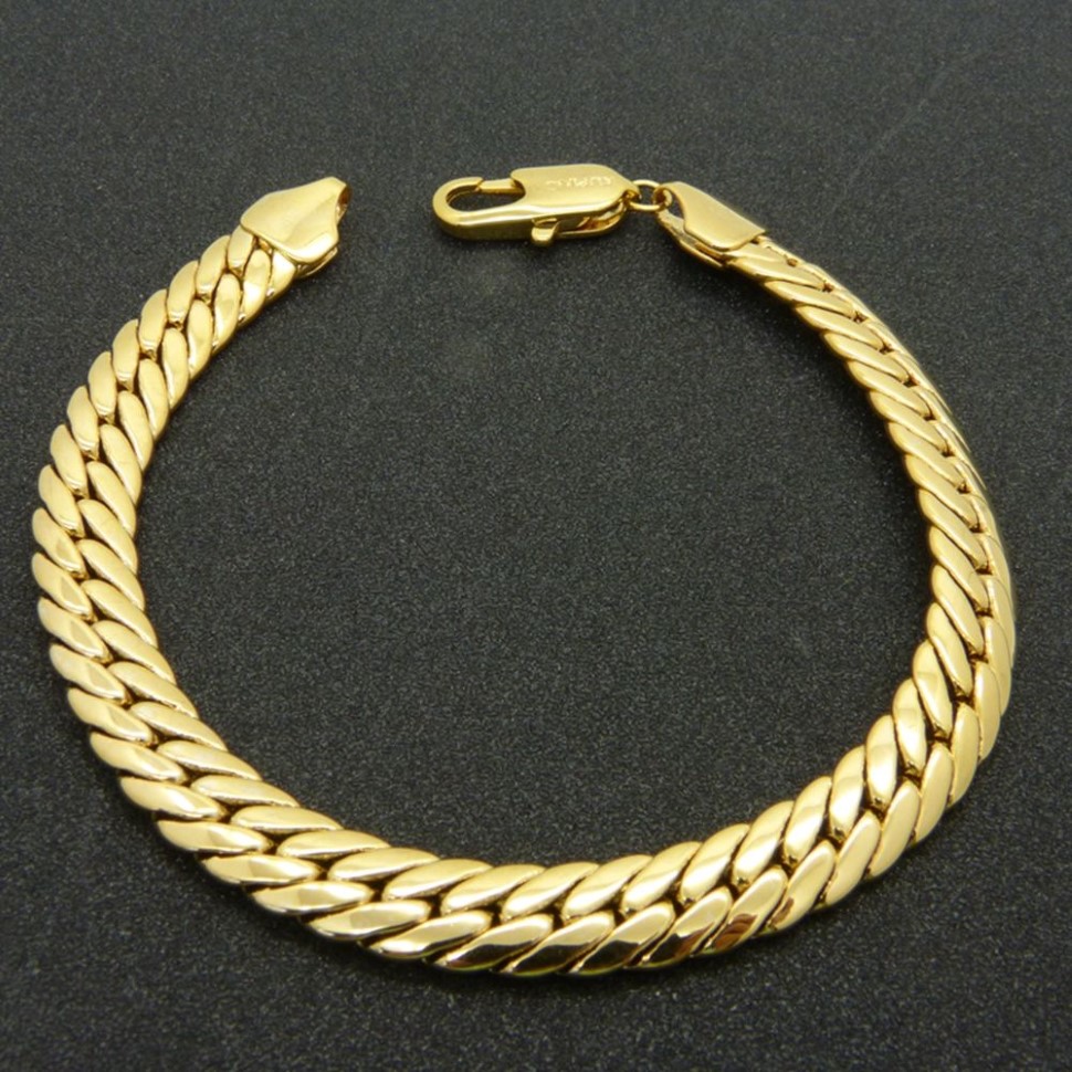 Solides modisches Armband aus 18-karätigem Gelbgold mit Fischgrätenmuster, Herrenarmband Chain217d