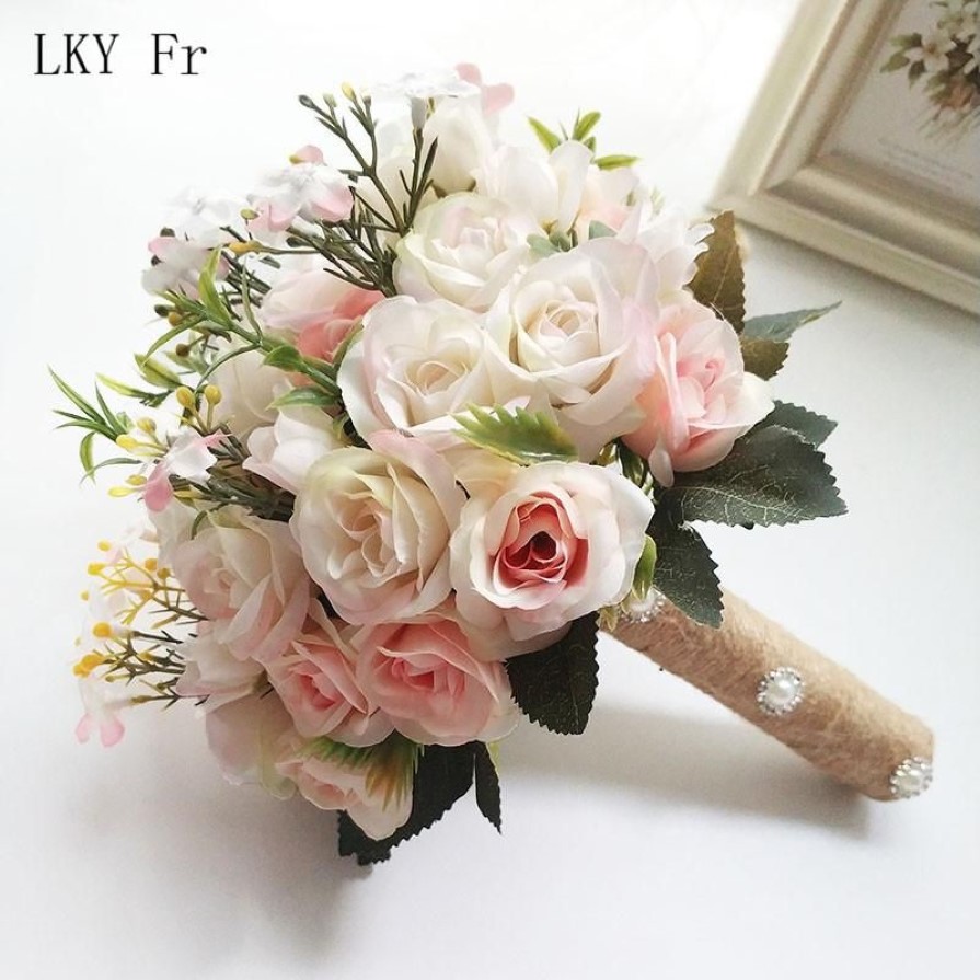 Flores de boda LKY Fr Bouquet Accesorios matrimoniales Pequeños ramos de novia Rosas de seda para damas de honor Decoración259l