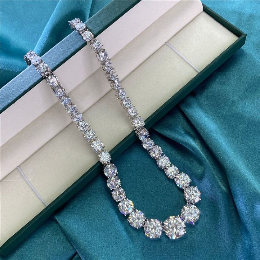 Trendy Diamentowy naszyjnik 100% prawdziwy 925 Srebrny Srebrny Naszyjnik łańcucha ślubnego dla kobiet Bridal Moissanite Biżuteria Prezent255L