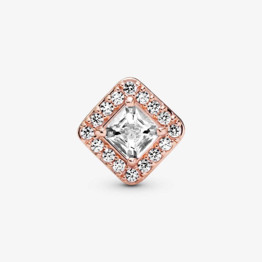 Ny ankomst 925 Sterling Silver Rose Gold Square Sparkle Halo Charm Fit Original European Charm Armband Smycken Accessori208n