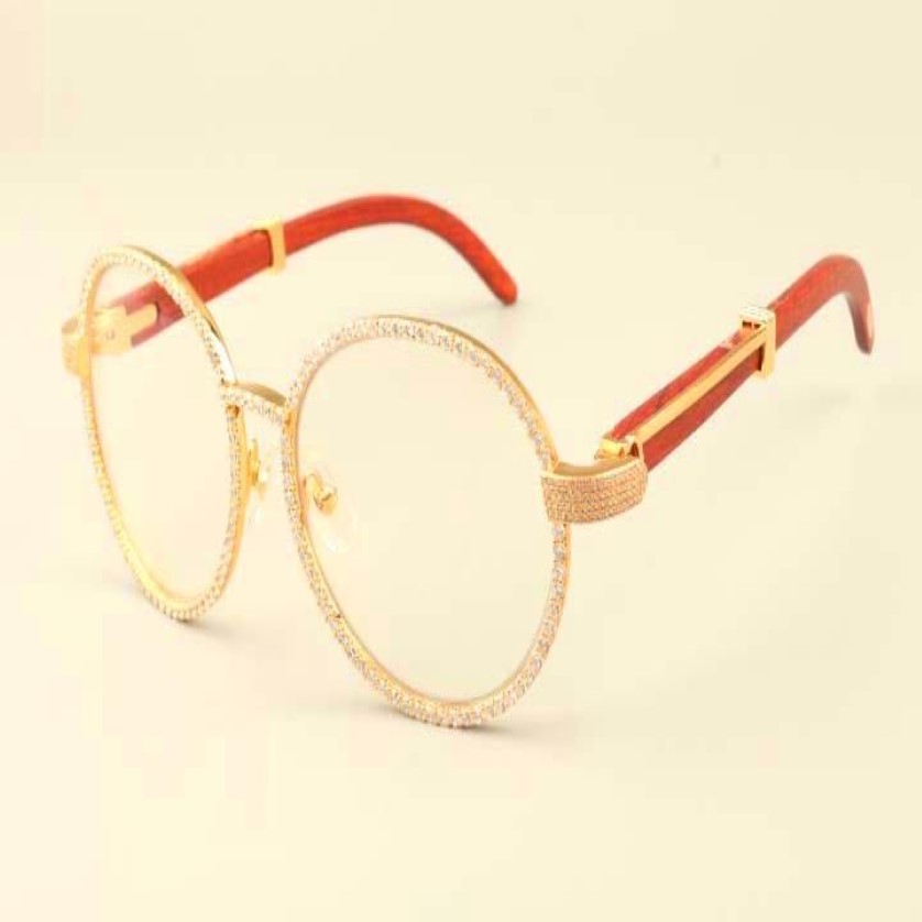 2019 New Round Frame Diamond Glasses Frame T19900692レトロファッション装飾メガネフレーム天然木製寺院アクセサリー238a