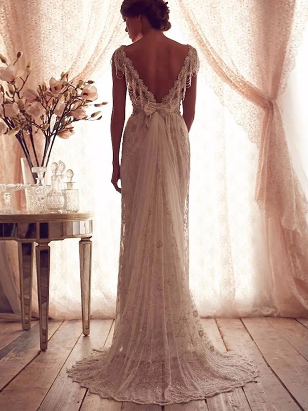 Robes de mariée magnifiques 2024 mancherons avec cristal transparent appliqué dentelle perlée ceinture balayage train robes de mariée perlées robes de NoviaYD