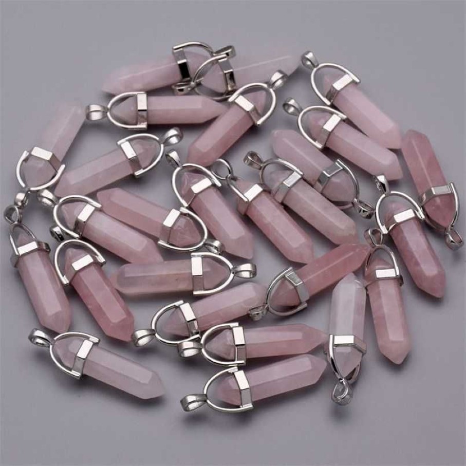 Mode Naturstein gute Qualität Quarz Rose Anhänger Halsketten für die Herstellung von Schmuck Charme Punkt Teile 24-50 Stück Los Ganzes 211234Y