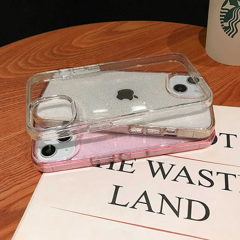 Luxe glitter bling bumper transparant hoesje voor iPhone 15 14 13 11 12 Pro Max Mini X XS Max XR zacht roze achterkant Funda hoesjes