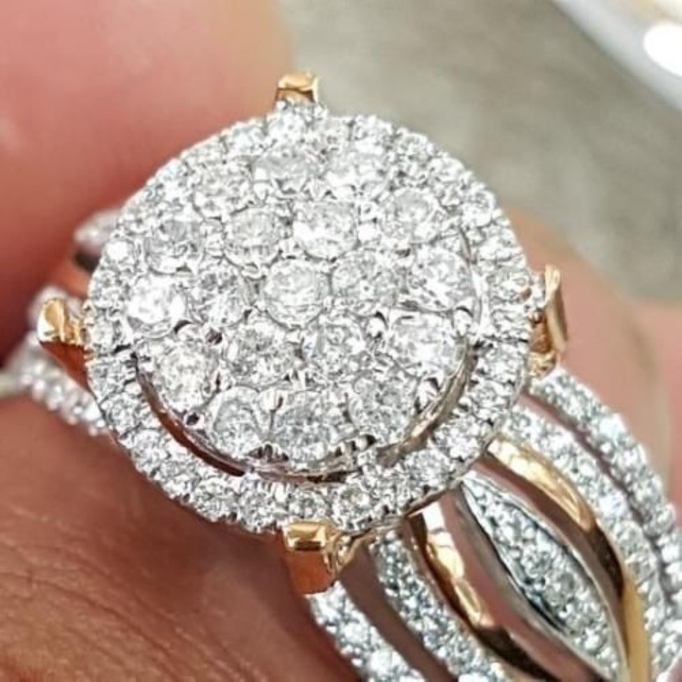 Intero-14K Anelli di diamanti in oro e rosa Anelli di fidanzamento banchetti di lusso Bizuteria Gemma Rotonda Gioielli da sposa Topazio Diamante288b