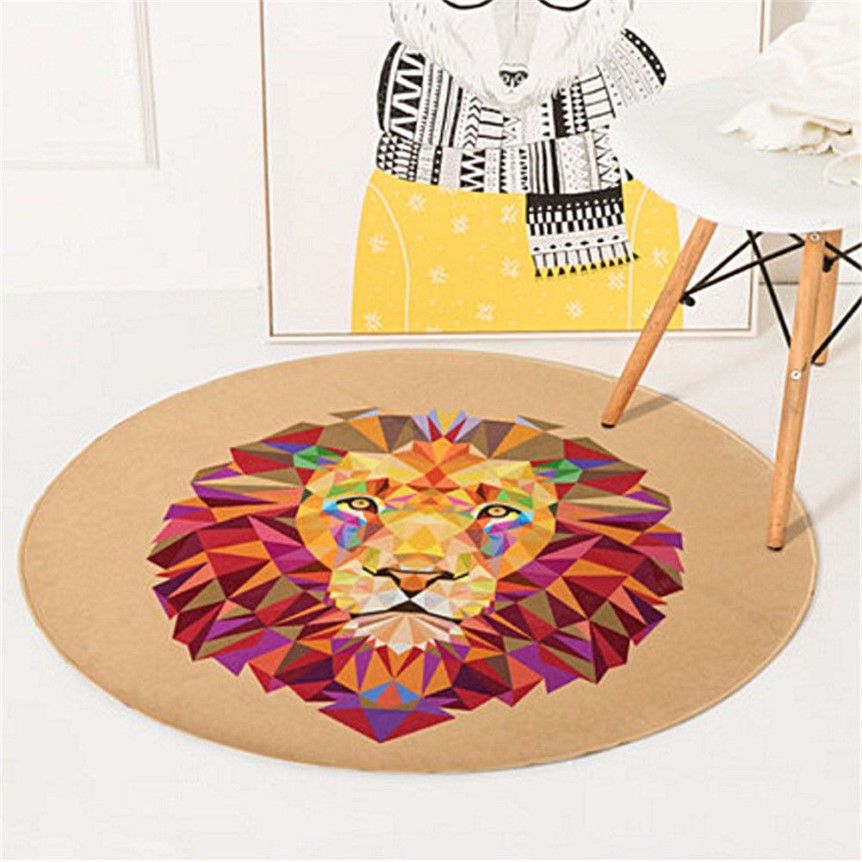 Round Area Tapijt Dierontwerp Non-slip stof Ronde Tapijten voor slaapkamer Woonkamer Studie Room Kinderen spelen vloermat Tapijt-Lion264Z