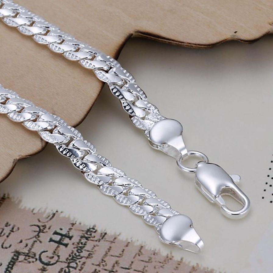 Men's 5mm 20cm 925 sterling silver chains bracelets bangles H199338W
