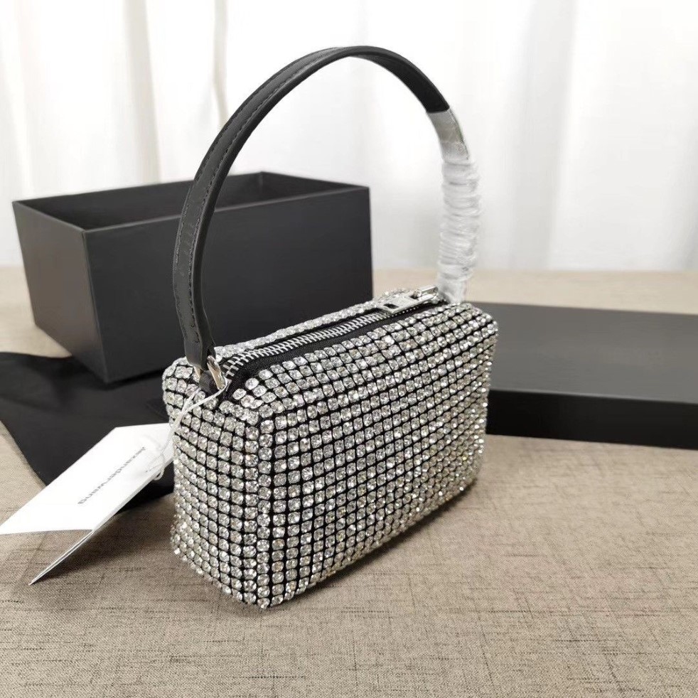 Designer de moda diamante saco corrente malha strass bolsa 17cm com caixa de presente e poeira bag285d